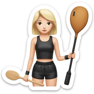 Women dressed in a black leather crop top and shorts hollering a black paddle  sticker