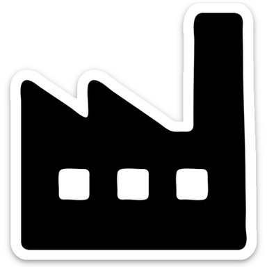 minimalist silhouette of an industrial building, solid black fill, modern style sticker