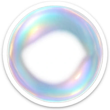a single floating iridescent bubble, soft and luminous, gentle glow, translucent, shiny, delicate, pastel colors sticker