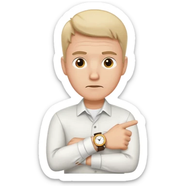 bored man pointing at his watch on his wrist sticker