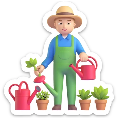 young white male gardener with watering can sticker