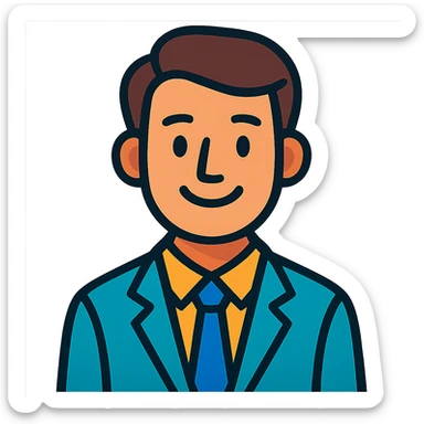 polite person, gentle smile, friendly eyes, neat appearance, vibrant toon style sticker