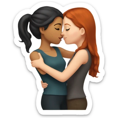 Redhead girl kissing brunette girl on the forehead sticker