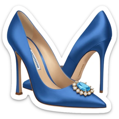 manolo blahink heels 90's satin pump with jewellry at front blue sticker