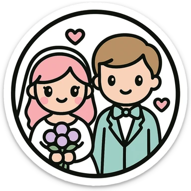 little alchemy style icon
subject: a wedding
border: medium-black
shape: round, circular
background: white
style: full color fill with medium black outlining sticker