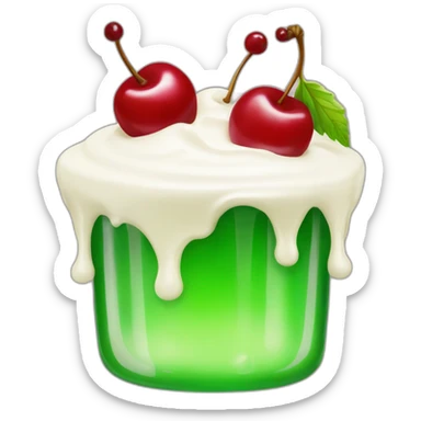green jelly with cream and a cherry on top sticker