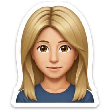 Jennifer Aniston emoji icon, friendly expression, iconic hairstyle, simple background sticker