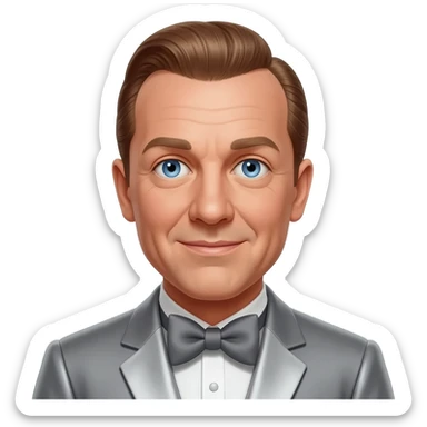 Bing Crosby with blue eyes, brown hair, gray metallic suit with bow tie sticker