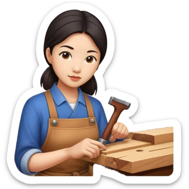 Asian woodworking woman sticker