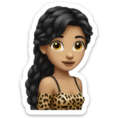 European long black hair girl in leopard sticker
