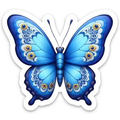 Cinematic Realistic Comical Blue Butterfly Portrait Emoji, Head tilted dramatically with an exaggeratedly amused expression, featuring striking, vividly detailed sapphire wings with playful, intricate patterns and wide, expressive eyes brimming with humorous disbelief, rendered with lifelike clarity and vibrant natural hues, high shine, dramatic yet playful, styled with an air of cheeky floral mischief, soft glowing outline, capturing the essence of a spirited and over‐the‐top blue butterfly that looks ready to flutter its way into viral fame! sticker