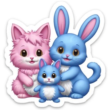 pink cat and blue bunny having a laugh sticker
