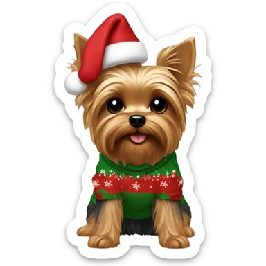 A yorkie dog with a Christmas hoodie sticker