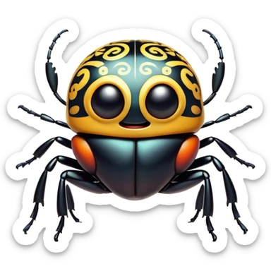 Cinematic Cheeky Beetle Portrait Emoji, Head tilted dramatically with an exaggeratedly shocked expression, featuring a compact, shiny body with wide, comically expressive eyes full of playful disbelief and subtly animated, ornate patterns, Simplified yet hilariously expressive features, highly detailed, glowing with a slightly sassy reflective glow, high shine, dramatic yet playful, stylized with an air of cheeky insect mischief, soft glowing outline, capturing the essence of a meme-worthy beetle that looks ready to scurry its way into viral fame! sticker