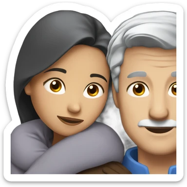 Blue eyes gray haired man hugs dark haired lady sticker