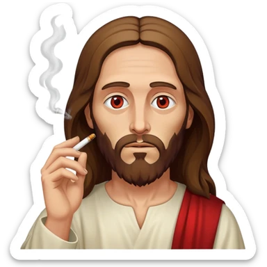 Stoner jesus smoking a blunt with reddish eyes sticker