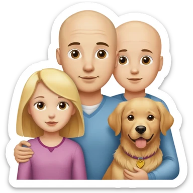 Young Bald man and bald woman with golden retriever and bald children sticker