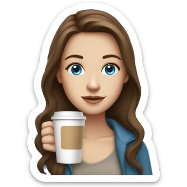 white girl with brown hair and blue eyes and a coffee sticker
