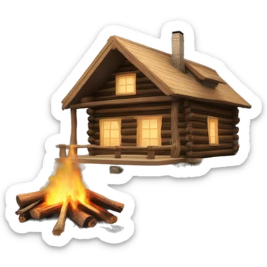 Log cabin on lake with woodsmoke sticker