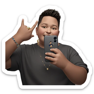 boy taking selfie with jewelry sticker