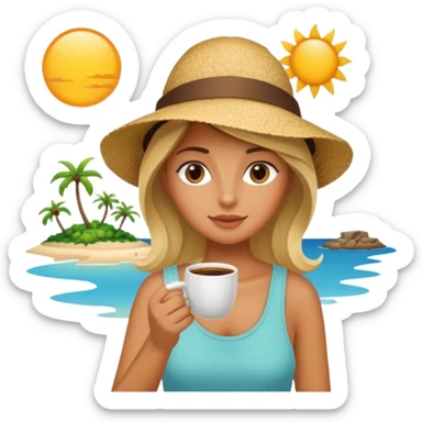 Girl on an island drinking coffee sticker