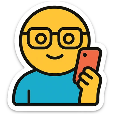 minimal flat color emoji holding a phone and wearing glasses sticker