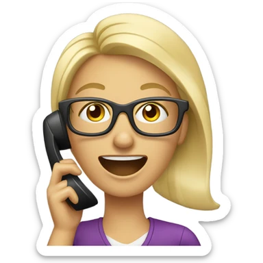 blond Woman wearing glasses on a phone call talking animatedly  sticker