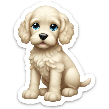 Cream cockapoo puppy whole body with pastel blue eyes sticker