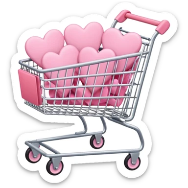 pink shopping cart filled with pink hearts sticker