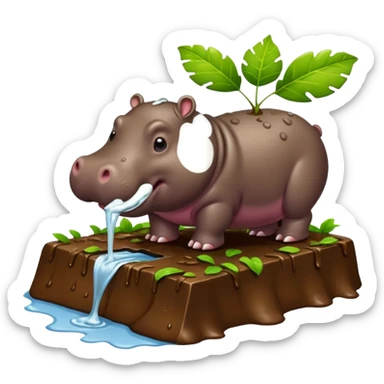 hippo eating a leaf gutter  sticker