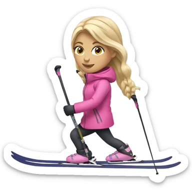 Blonde girl skiing with pink jacket sticker
