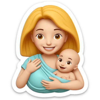 "Un icono 3D adorable de una madre sosteniendo tiernamente a un bebé. Estilo 'claymorphism' (plastilina suave),  sticker