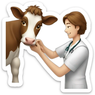Vet with brown hair petting cow sticker