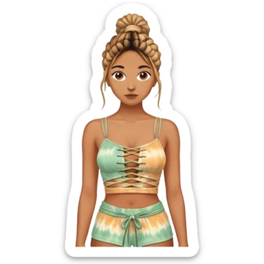 Tight weaved clothing crop top strappy in the front tie dye earth tones sticker