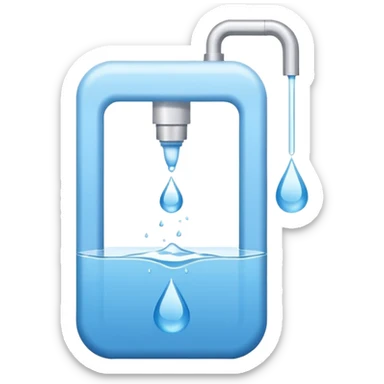 “Flat icon-style emoji of a water purifier with a simple faucet and water droplet, white and blue colors” sticker