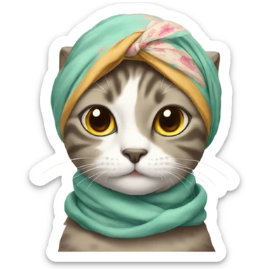 Cat wearing a headscarf tied under the chin sticker
