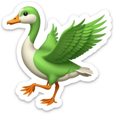 "Running goose emoji with long neck and two legs, all bright green #39C700. Wings folded tightly, no flapping or extra colors." sticker