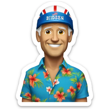Joe Biden wearing a Hawaiian shirt wearing a football helmet sticker