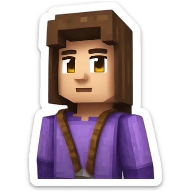 Minecraft skin with brown hair and a purple sweater with a G on it sticker