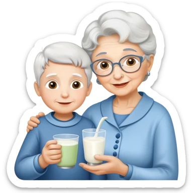 Grandmother offering yogurt to grandson sticker