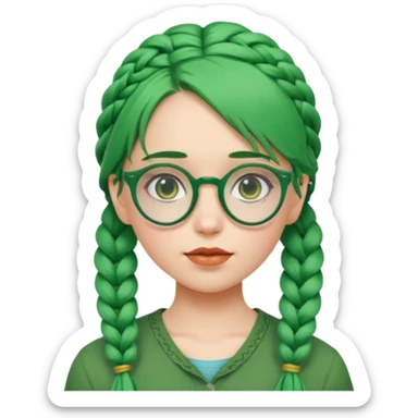 girl with green hairs, braids and spectacle, big visible braids and unique face shape sticker