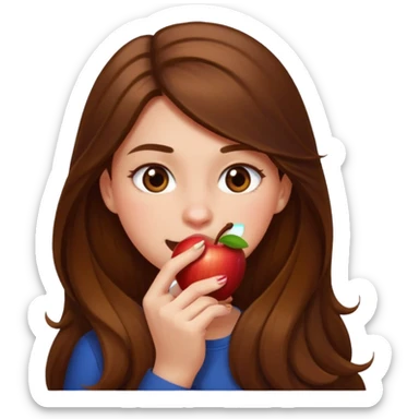 chica mordiéndose la uña, pelo largo y castaño, estilo emoji de Apple sticker
