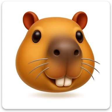 Create a capybara emoji that looks exactly like the reference image in iOS emoji style. The emoji should have a 3D appearance with shiny, smooth gradients, soft shadows, and a realistic capybara head with a classic emoji look. Add a soft shadow under the head. sticker