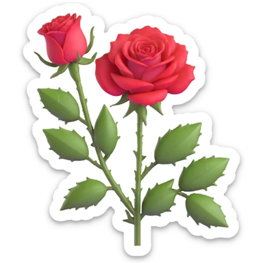 Elegant red rose flower with velvety petals and thorny stem sticker
