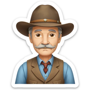 Dutch van der Linde from Red Dead Redemption, older man with mustache wearing a suit vest and wide-brimmed hat, western outlaw leader sticker