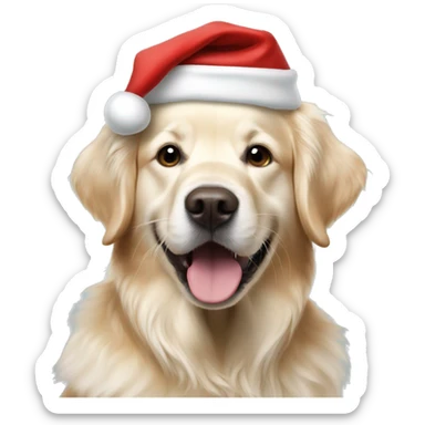 English cream golden retriever with Santa hat sticker