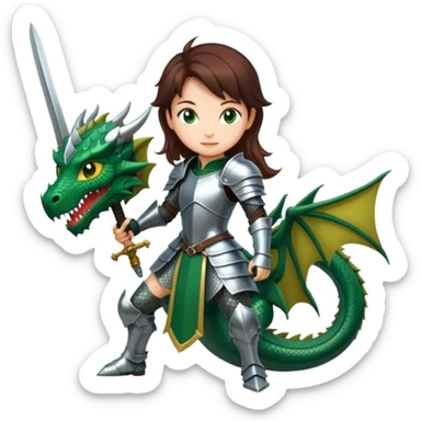 a girl in armor sword fighting a dragon sticker