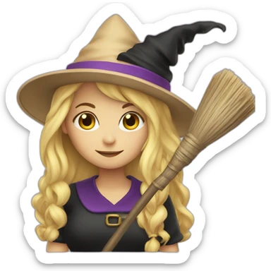 blonde witch with broom and hat sticker
