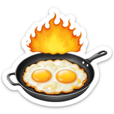 brain on fire with a pan with fried eggs sticker