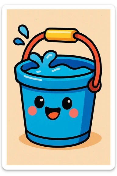 playful and colorful water bucket, cartoon style, vibrant colors, fun and lively sticker